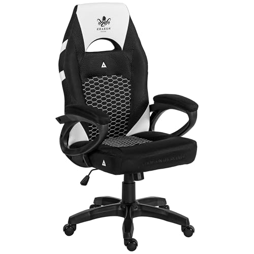 KRAKEN CHAIRS Chaise de Gaming en Tissu - Noir Blanc - Fauteuil Gamer Confortable Ergonomique - Charge maximale: 130 kg - Chaise Bureau Pivotante Ergonomique -...