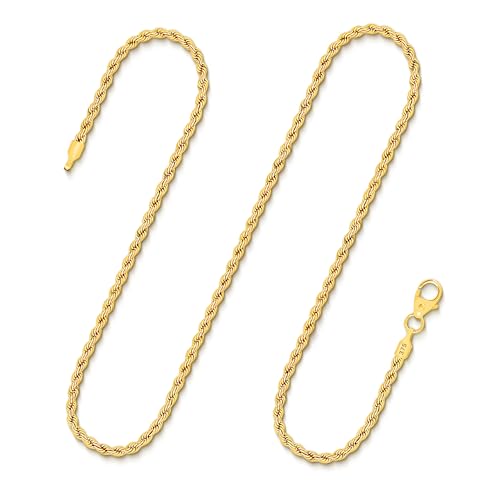 EDELIND Goldkette Damen 375 Echtgold - Kordelkette 2.1 mm 9k – Halskette für Damen & Herren mit Schmuckbox