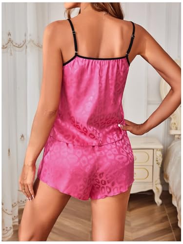 Image of SOLY HUX Pajama Sets for Women 2 Piece Leopard Print Satin Sleepwear Cami Top and Shorts Loungewear