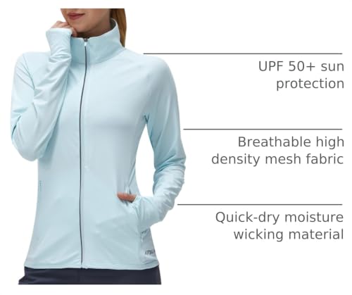 Image of Women's UPF 50+ UV Sun Protection Clothing Long Sleeve Athletic Hiking Shirts Lightweight SPF Zip Up Outdoor Jacket
