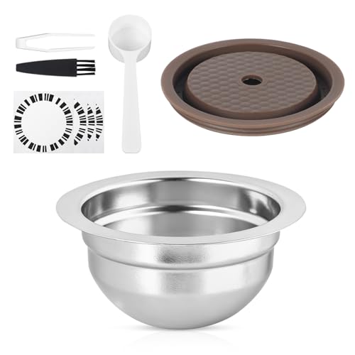 Sendoger 80ml/2.7oz Double Espresso Stainless Steel Reusable Coffee Pods - Reusable Pods for Nespresso Vertuo Machines with Silicone Lid -Compatible with Vertuo Pop, Next - Refillable Coffee Capsule