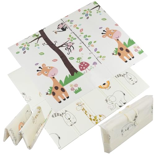 Almar Baby Alfombra para Bebe Acolchada Plegable 180cm x 200cm x 1cm de Grosor Reversible Tapete de Actividades y Gateo para Bebes Recién Nacido y Niño Espuma Alta Densidad Animales de la Sabana
