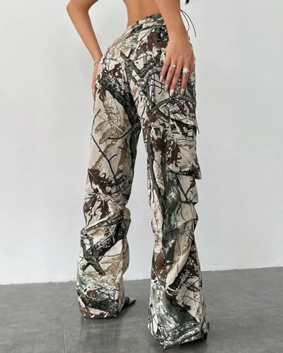 Kedera Women Camo Cargo Pants High Waist Baggy Wide Leg Camouflage Army Fatigue Joggers Trousers2