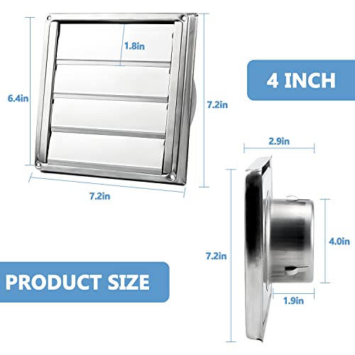 Cenipar 4\" Premium Metal Louvered Dryer Vent Cover with Mesh Heavy Duty Metal Dryer Vent Cover & HVAC Louvered Vent Cover for Outdoor Wall, Includes 4 Screws for Easy Installation (7x7 Inch)