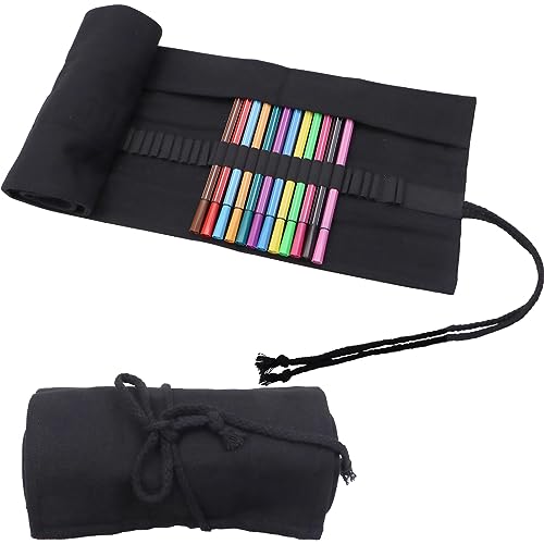 Yeria Trousse à Crayons à 72 Trous，Pencil Case pour Les étudiants Artistes，Trousse Crayon de Couleur Enroulable，Etui Stylo Multifonctionnelle en Toile...