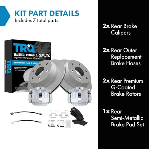 Image of TRQ Rear Brake Pad and Rotor Set Semi Metallic Coated Rotors Calipers Compatible with 2000-2001 Chevrolet Tahoe GMC Yukon