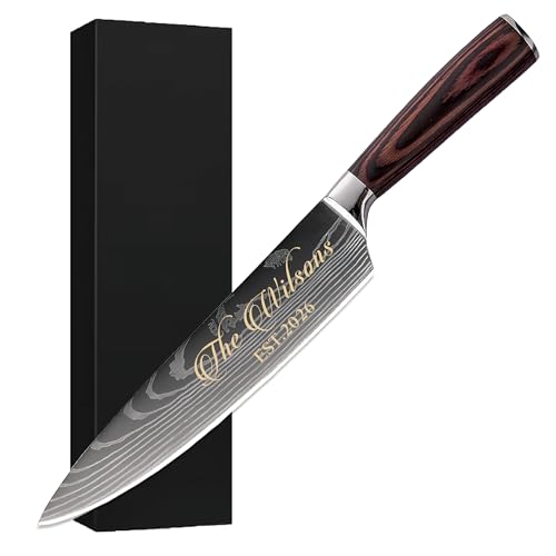 Image of Custom Engraved Kitchen Chef Knife, Stainless Steel Japanese Chef Knife, Personalized Birthday, Anniversary, Father's Day, Christmas Gift, Unique Gifts for Men and Women, 8 Inches With Gift Box