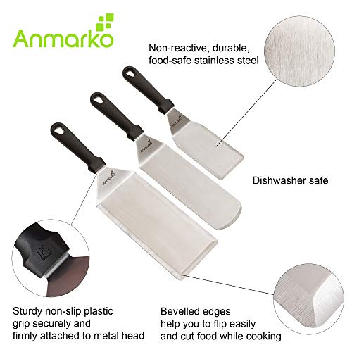 Anmarko Griddle Spatula Set - Stainless Steel Metal Spatula and Griddle Scraper - Heavy Spatula Griddle Accessories Great for Cast Iron Griddle BBQ Flat Top Grill - Commercial Grade