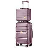Somago 20" Carry On Luggage and 14" Mini Cosmetic Cases Travel Set Lightweight Polypropylene Suitcase with TSA Lock YKK Zipper Hardside Luggage with Spinner Wheels (2 Piece Set, Elegant Purple)