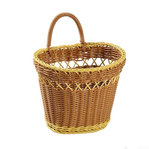Panier de rangement en rotin naturel tissé, pour l'organisation de la maison, matériau synthétique, léger, à nettoyer, 23 x 14 x 22 cm (1 mélange)