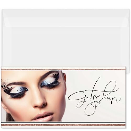 GESCHENKGUTSCHEINcom - 25 Blanko Gutscheine mit Umschlag - Formulare mit Vordruck für Kosmetik Fingernagelstudios Lash-Extentions KS92004-1-25-V1