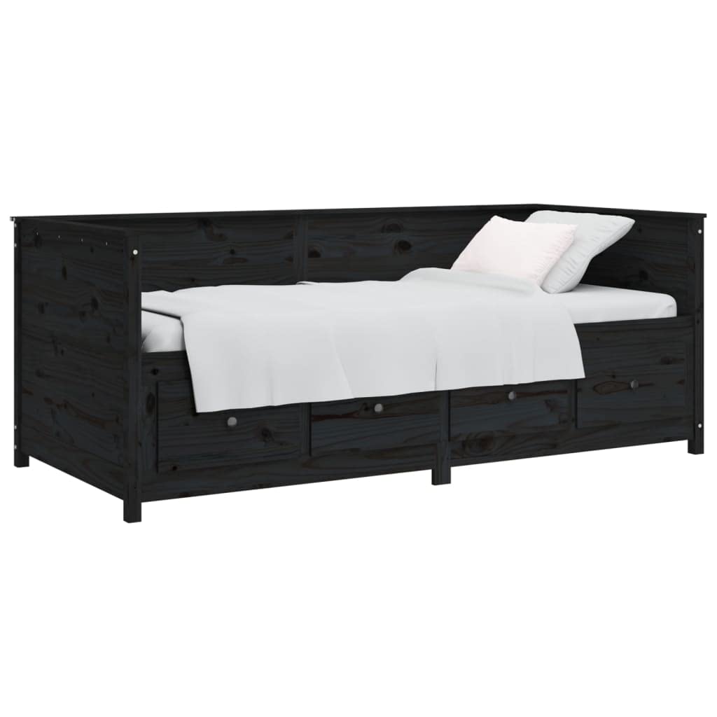 vidaXLDay Bed, Black, Single, 75x190 cm, Solid Pinewood, Multifunctional Design with Storage Drawers