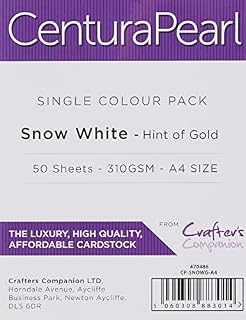Crafter's Companion Centura Pearl 50 Sheet A4 Pack Card, Snow White-Hint of Gold