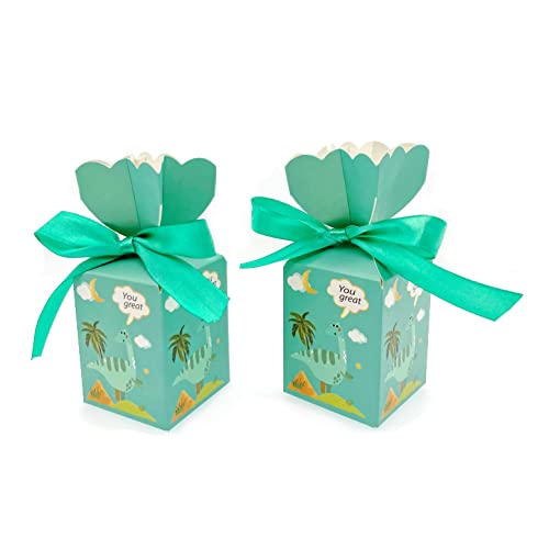 JZK Lot de 50 boîtes à dragées en papier pour fête d'anniversaire d'enfant Motif dinosaure Bleu