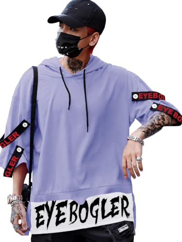 Image of EYEBOGLER Mens Loose Fit Half Sleeves Hooded Neck Printed T-Shirt