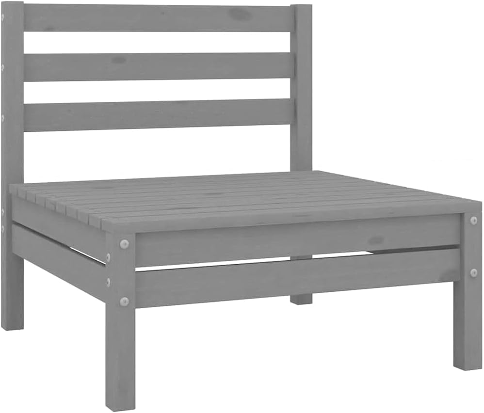 Grey Solid Pine Wood Modular Middle Sofa, 25" Square Outdoor Patio Furniture, Weather-Resistant Balcony Seating for Garden & Terrace