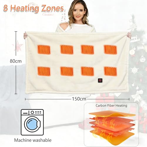 Ahigh Heizdecke mit Akku Kabellos, Elektrische Wärmedecke mit 3 Temperaturstufen & Überhitzungsschutz 150x80cm Doppelseitig Flanell Doppelte Dicke Ideal für Zuhause, Büro, Camping | Waschbar