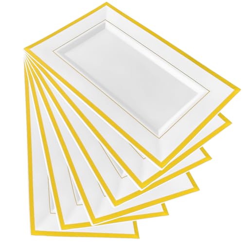 Bandejas Plastic, 6pcs Bandejas de Plastic, 33 * 20 * 1.5CM Bandeja Plastic, Bandeja Plastico Rectangular para Aperitivos, Comida para Los Dedos, Catering, Cumpleaños, Bodas (No Se Puede Doblar)