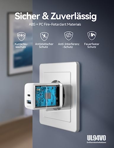 Tecknet 45W USB-C Ladegerät mit 2 Ports (1 USB-C + 1 USB-A)