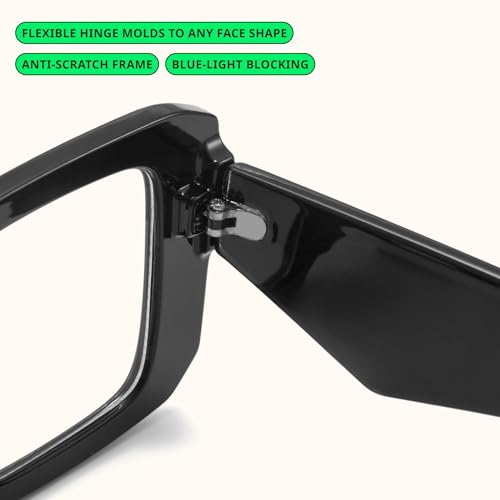 Image of miyya Blue Light Blocking Glasses for Women Fake Glasses Women Oversized Fashion Anti UV Ray-Spring Hinge Glasses, All Black