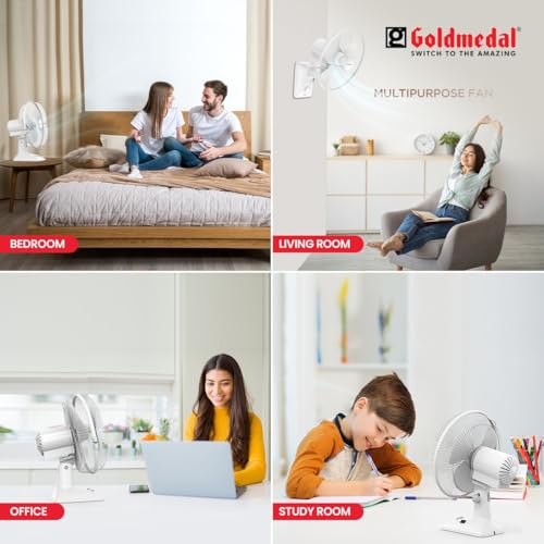 Image of Goldmedal Air On 230 mm 2-in-1 Personal Fan | Desk & Wall Mountable | Lightweight & Portable | High-Speed Performance | Ideal for Home & Office | 2-Year Warranty | White