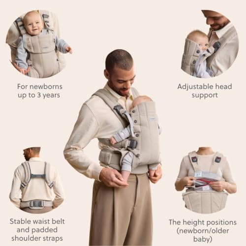 Image of BabyBjorn Baby Carrier Harmony, Woven melange, Light Beige | 3-in-1 Ergonomic Baby Carrier; Newborn, Facing-in, Outward-Facing, and Back Carrying Positions Supported (7-40 lbs), Newborn to Toddler
