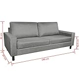 vidaXL Stoffsofa 3-Sitzer Polstersofa Loungesofa Couch Sitzmöbel Hellgrau Stoff - 7
