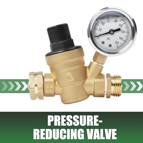 Image of U.S. Solid 3 /4 in GHT RV Water Pressure Regulator, Screwdriver-Adjustable Lead-Free Brass Valve with 0-160 psi Gauge and Inlet Filter, for RV Camper Trailer and Garden Hose