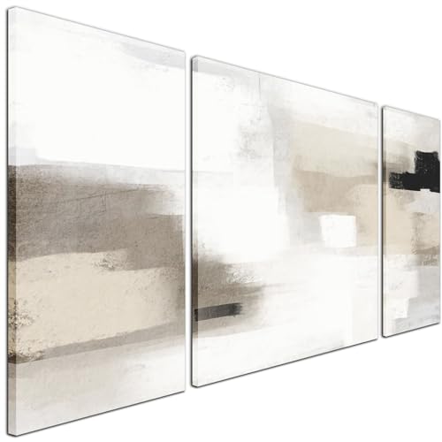 Wallfillers Large Set 3 Canvas Wall Art - up to 205cm Wide - Neutral Beige Abstract (XL: 170cm x 82cm, Neutral (2139))