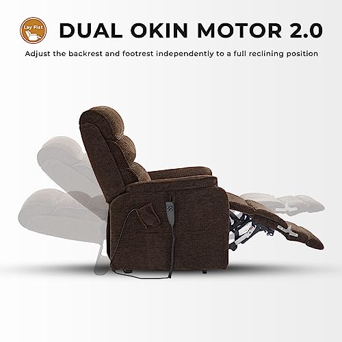 Irene House 9198L(9188T) Tall Man Power Lift Chair Lay Flat Heat Massage Dual Motor Recliners for Elderly Electric Chairs,Extended Footrest(Chenille, Brown) - Image 7