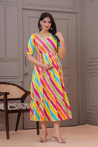 Image of Women's Feeding Kurta Cotton | Floral Anarkali Pregnancy Kurta with Nursing Zipper | Pre & Post Partum | Maternity Dresses | Mom to Be Gift