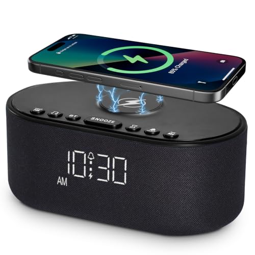Image of Sound Machine Alarm Clock for Bedrooms with 21 Soothing Sounds | Dimmable - Bluetooth 10W Stereo - Sound Speaker with Wireless Charging - Sleep Sound for Baby Kids Adults