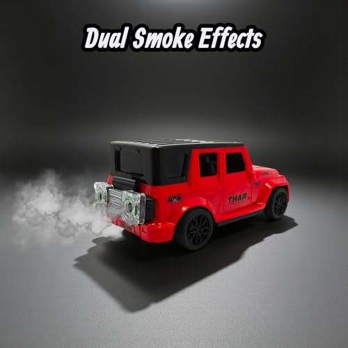 Image of The Flyers Bay 1:16 Scale Remote Control Thar Jeep 4x4 with Lights, Music, and Openable Doors | Built-in Arjan Valley Song | Rechargeable Off-Road SUV Car Toy for Kids (Thar Red)