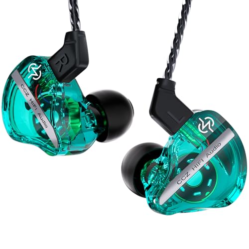 Image of CCZ DC01 Pro in Ear Monitor, iems for Gaming, Professional Gaming Earbuds Super Bass Wired Earphones Headphones with 1DD, Patent Ear fins, Ear tips, for Singers Musicians Podcaster (Cyan without mic)