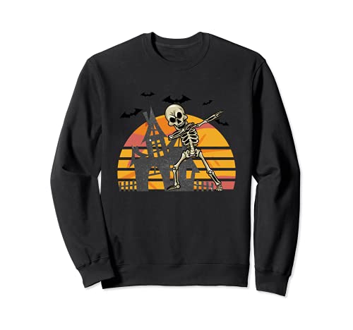 Halloween Skeleton Dabbing Haunted House Orange Sunset Sudadera