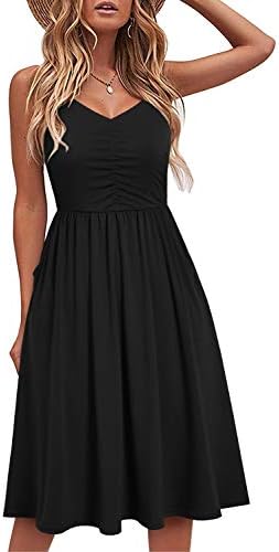 YATHON Women's Spaghetti Straps Party Sundress Casual Beach Summer Dresses (M, YT090-Black)