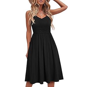 YATHON-Casual-Dresses-for-Women-Sleeveless-Cotton-Summer-Beach-Dress-A-Line-Spaghetti-Strap-Sundresses-with-Pockets YATHON Women's Spaghetti Straps Party Sundress Casual Beach Summer Dresses (L, YT090-Black)