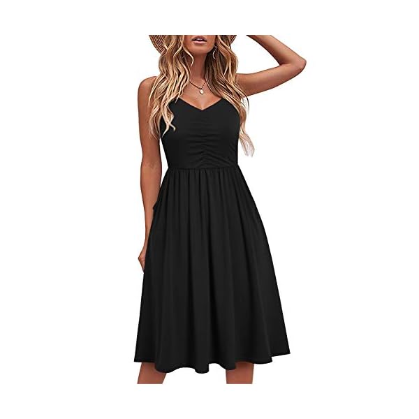 YATHON Women's Spaghetti Straps Party Sundress Casual Beach Summer Dresses (L, YT090-Black)