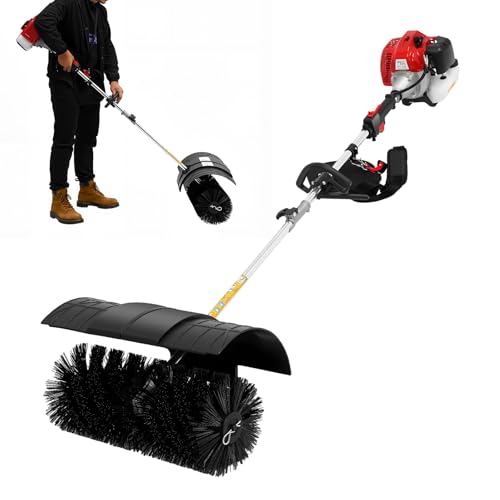 2-Stroke Lawn Sweeper 52CC 2.3HP Gas Handheld Sweeper Artificial Grass Brush Gas Powered Broom Engine Broom Cleaner Tools with 33.8oz Fuel Tank for Sweeping Boulevards Driveways Sidewalks