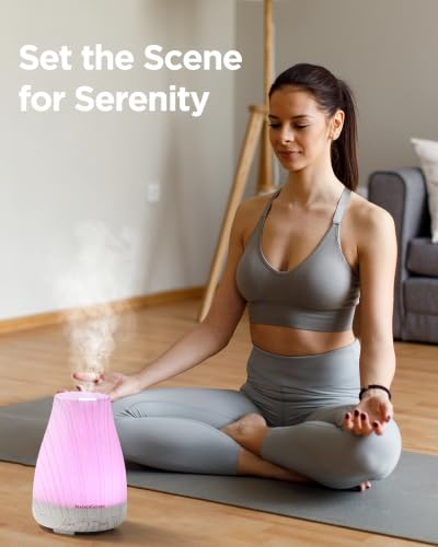 Image of InnoGear Essential Oil Diffuser, Ultrasonic Diffusers for Home Aromatherapy Humidifier for Bedroom Room 7 Colors LED 2 Mist Mode Auto Off, White Grey