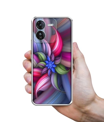 Image of Casotec Colorful Flower Design Printed Silicon Soft TPU Back Case Cover for iQOO Z9 5G, Multicolour