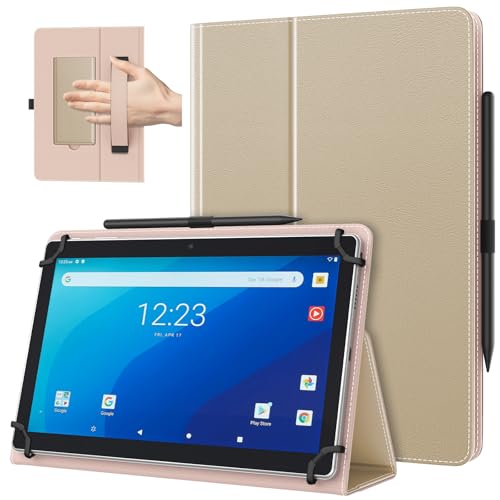 TiMOVO Universal Hülle für 10,1 Zoll Android Tablet mit Stiftschlaufe, Leichtes und Faltbares Standhülle mit Handschlaufe für Alle 9,6-11 Zoll Touchscreen-Tabletten, Champagner Gold