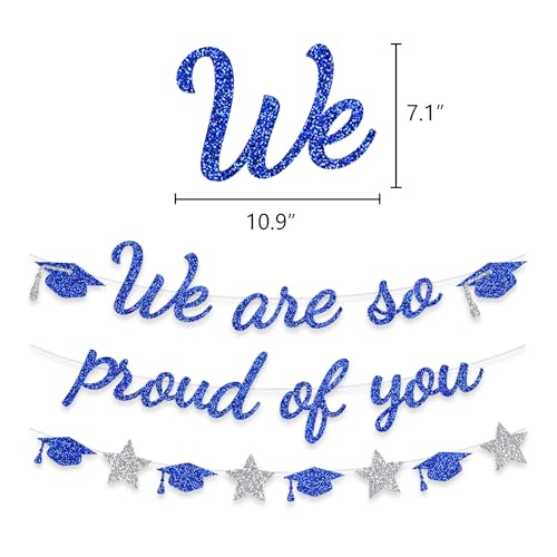 Image of We Are So Proud Of You Banner Graduation Party Decorations Glitter Congratulations Class Grad Ideas Blue Silver