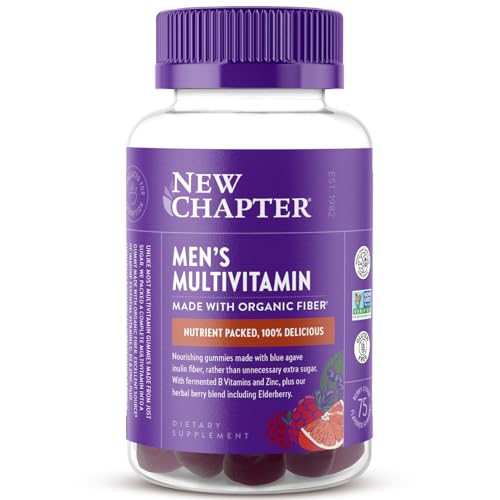 New Chapter Men’s Multivitamin Gummies, 57% Less Sugar, Men’s Gummy Vitamins with Vitamin C, D3 & Zinc, Non-GMO, Gluten Free, Berry-Citrus, 75ct