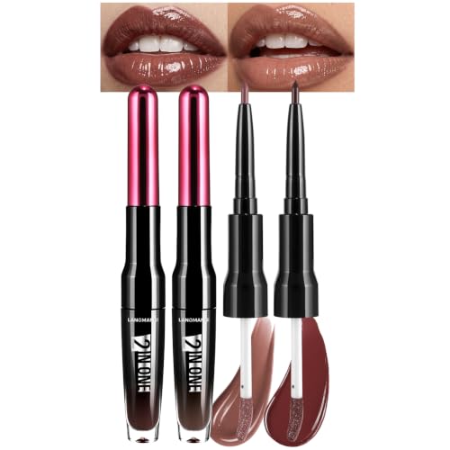 LANGMANNI 2 Pack 2-in-1 Lip Liner &amp; Gloss Set, 05 Mauve + 06 Wine Berry