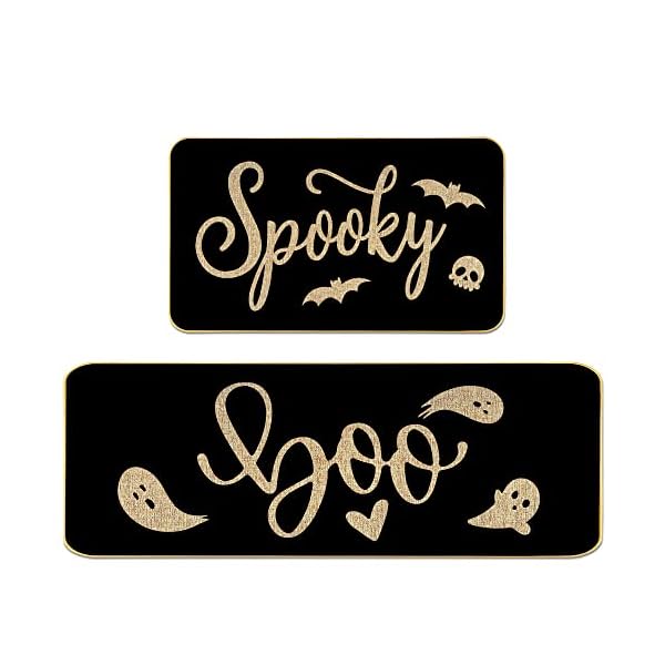 Spooky Bat Ghost Boo Black Kitchen Mats Set of 2, Fall Kitchen Decor Halloween Kitchen Rugs Set Seasonal Holiday Party Vintage Low-Profile Kitchen Runner Floor Carpet - 17x29 and 17x47 Inch Spooky Bat Ghost Boo Black Kitchen Mats Set of 2, Fall Kitchen Decor Halloween Kitchen Rugs Set Seasonal Holiday Party Vintage Low-Profile Kitchen Runner Floor Carpet - 17x29 and 17x47 Inch