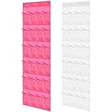2 Pieces Over the Door Shoe Organizers Clear Pocket Shoe Holder Shoe Storage Rack Hanger PVC Pockets Shoe Hanger for Bathroom Pantry Kitchen Bedroom, White and Pink