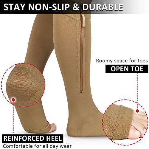 Ailaka Zipper 20-30 mmHg Compression Socks for Women & Men, Knee High Open Toe