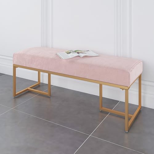 Banqueta tapizada de terciopelo premium con estructura metálica dorada para dormitorio 4