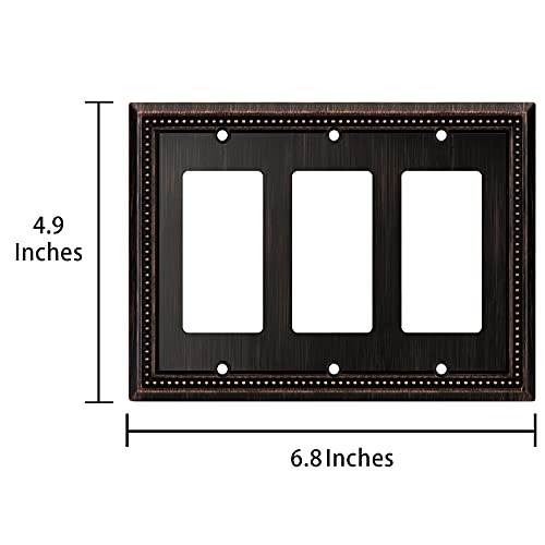 Image of Henne Bery Sunken Pearls Heavy Duty Decorative Wall Plate Switch Plate Outlet Cover (Triple Decorator, Aged Bronze)